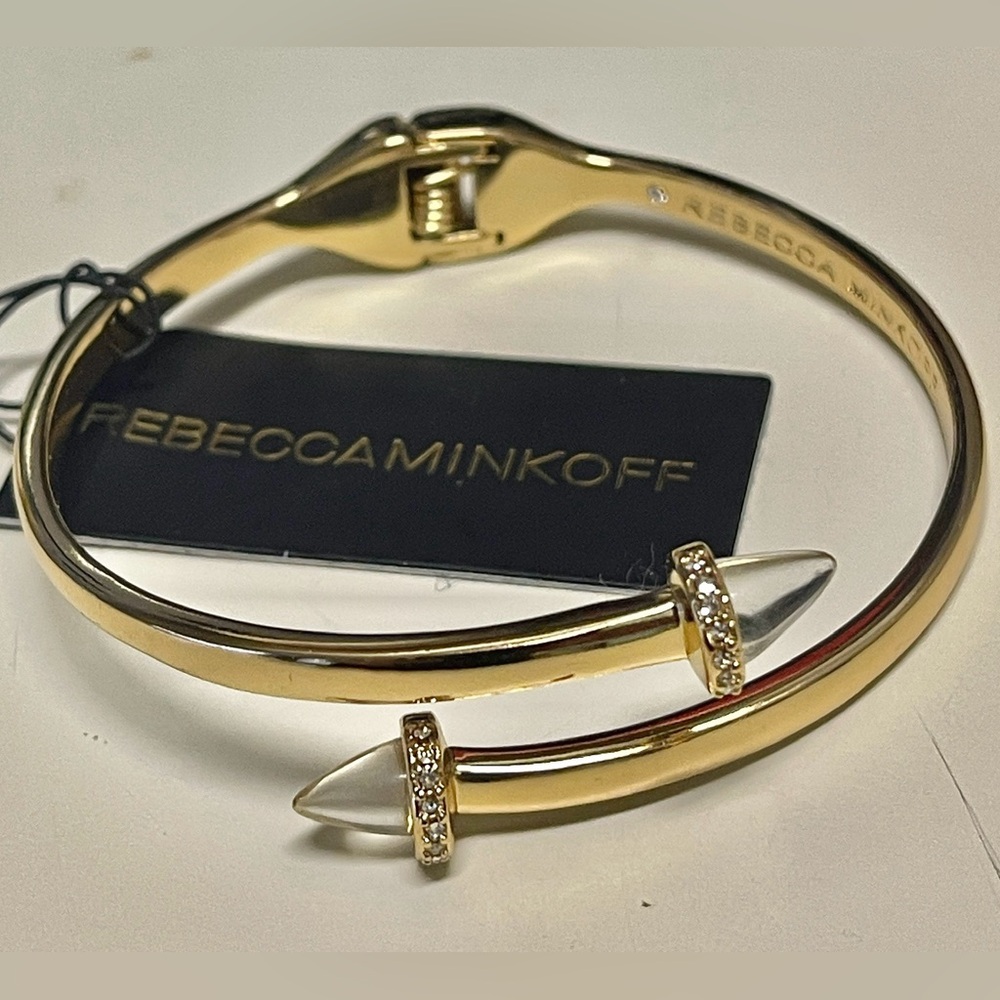 Rebecca Minkoff Hinged Bracelet Gold tone,clear Spear ends/crystals New with tag